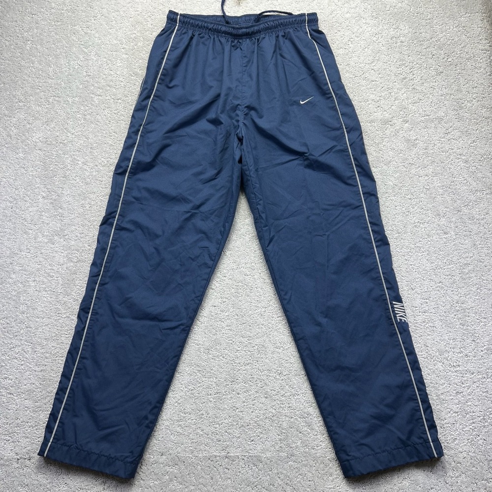 Nike Mens Track Pants Mens M Navy Blue Embroidered Swoosh Mesh Lined Ankle Zip